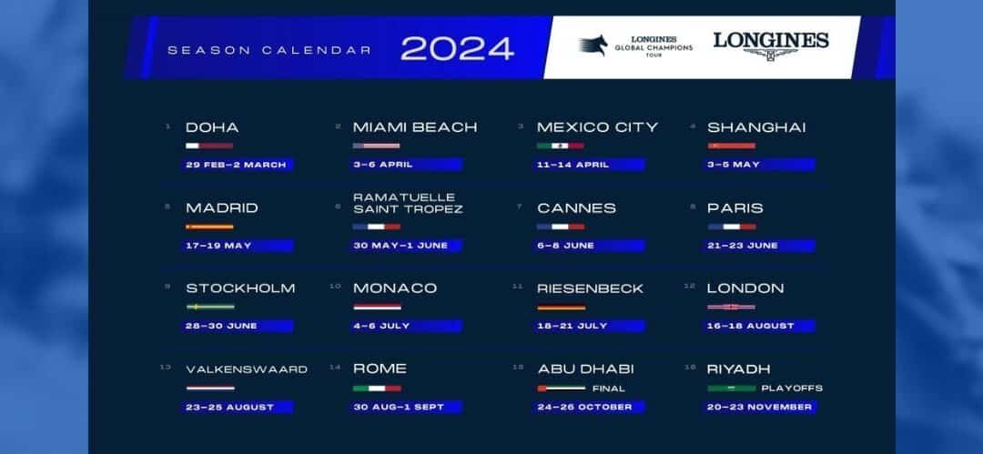 Ya sabemos el calendario para Longines Global Champions Tour 2024